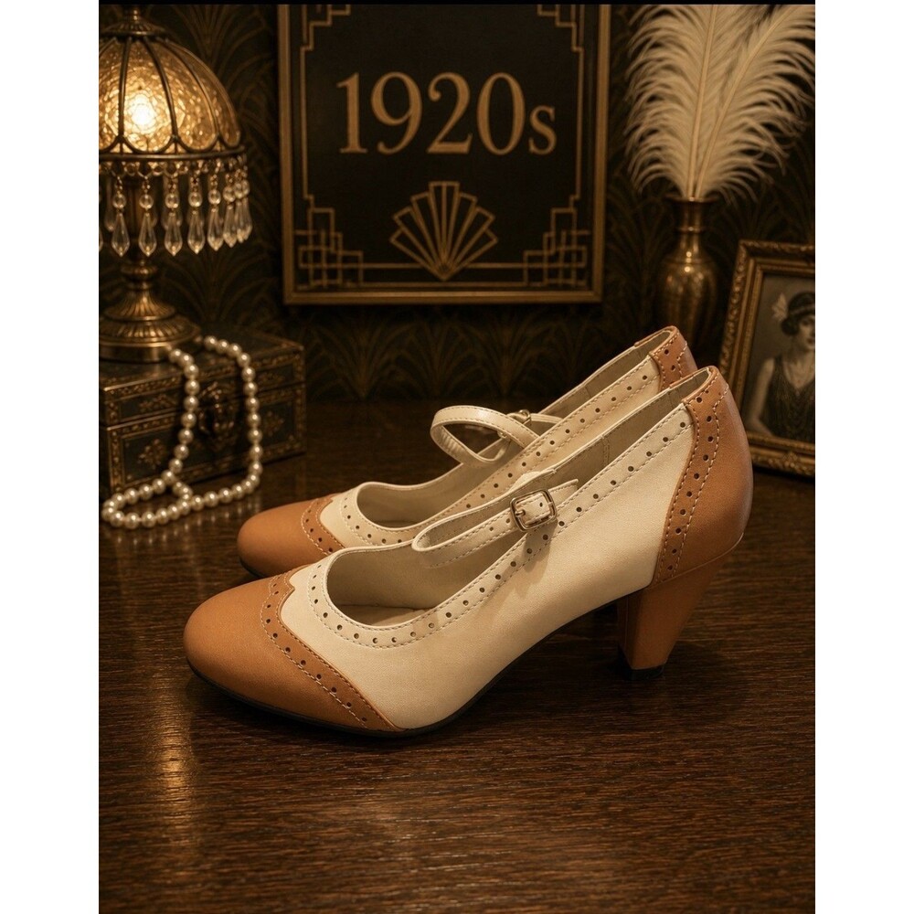 Mary Jane Two Tone Classic Retro 1920’s  Women’s Size 10N Oxford Pattern Heels - Picture 4 of 5